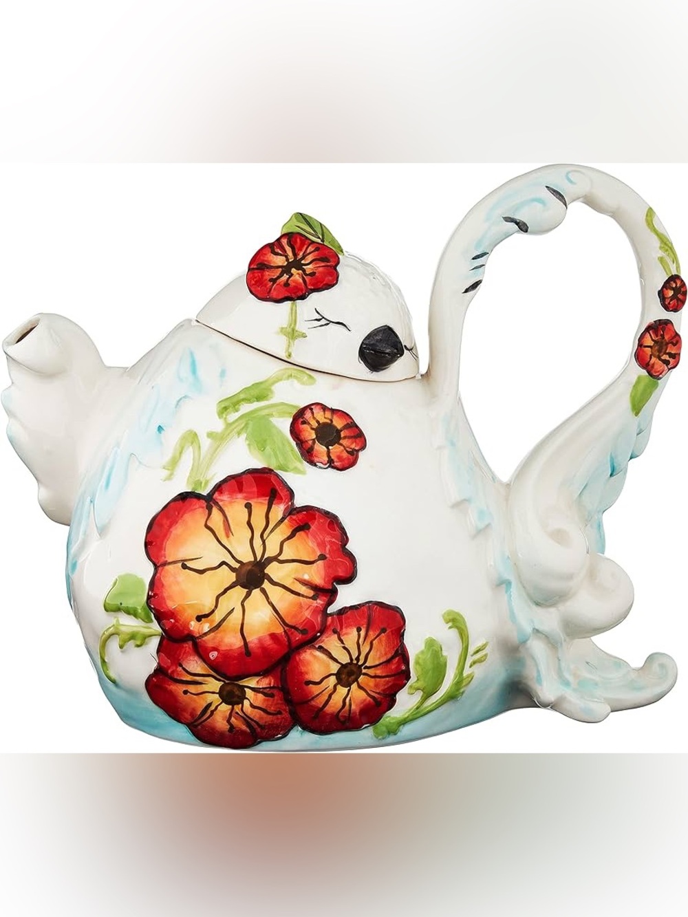 Blue Sky Ceramic Pretty Poppy Bird Teapot, 9 x 8 x 7""", multicolor